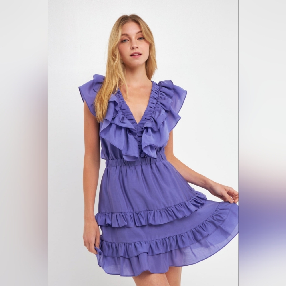 NWOT ENDLESS ROSEPURPLE RUFFLE DETAIL MINI DRESS Medium - Picture 3 of 6